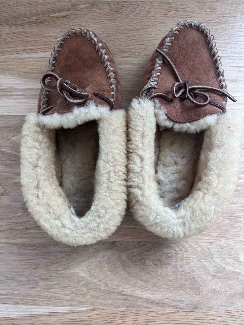 L.L Bean. Women’s Suede Moccasin Slipper with Shearling Lining - Brown